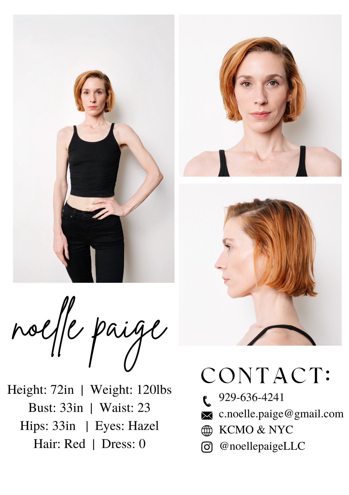 Noelle Paige model comp card